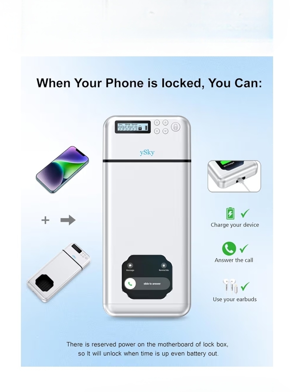 Silver Portable Power Bank with LCD DisplayMetal Phone Lock Box with Timer